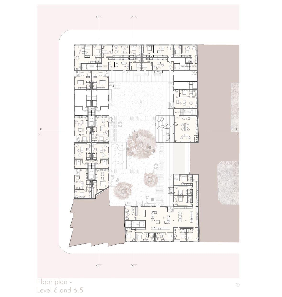 Grundriss, Ebenen 6 und 6,5.