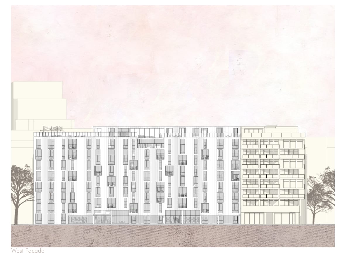 Die Westfassade.